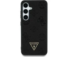 Dėklas Guess Grained Hot Stamp Peony Pattern Triangle Logo MagSafe skirtas Samsung Galaxy S25 Ultra juodos spalvos