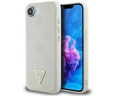 „Guess“ „Grained Hot Stamp Peony Triangle Logo MagSafe“ dėklas, skirtas „iPhone 16e“ – smėlio spalvos