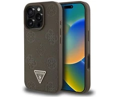 Guess Grained Hot Stamp Peony Triangle Logo MagSafe - dėklas skirtas Apple iPhone 16 Pro Max ruda