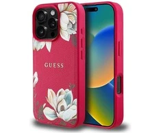 Guess Grained Printed Flower Pattern MagSafe - dėklas skirtas Apple iPhone 16 Pro fuchsia