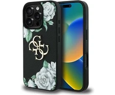 Originalus Dėklas GUESS Grained Roses Big 4G logo skirtas Apple iPhone 16 Pro Max juodos spalvos