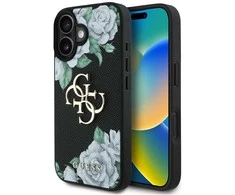 Originalus Dėklas GUESS Grained Roses Big 4G logo skirtas Apple iPhone 16 juodos spalvos