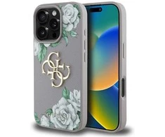 Dėklas Guess Grained Roses Big 4G logo skirtas Apple iPhone 16 Pro violetinės spalvos