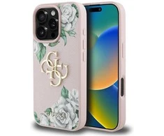Originalus Dėklas GUESS Grained Roses Big 4G logo skirtas Apple iPhone 16 Pro Max rožinės spalvos