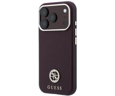 Dėklas Guess Grained Round Strass Logo MagSafe do iPhone 18 Pro Max / 17 Pro Max bordo spalvos