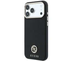 Guess Grained Round Strass Logo MagSafe dėklas, skirtas iPhone 18 Pro Max / 17 Pro Max, juodas