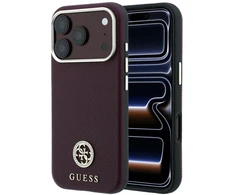 Dėklas Guess Grained Round Strass Logo MagSafe do iPhone 18 Pro Max / 17 Pro Max bordo spalvos