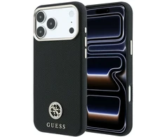 Guess Grained Round Strass Logo MagSafe dėklas, skirtas iPhone 18 Pro Max / 17 Pro Max, juodas