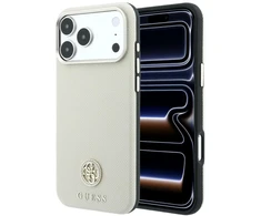 Guess Grained Round Strass Logo MagSafe dėklas, skirtas iPhone 18 Pro Max / 17 Pro Max – smėlio spalvos