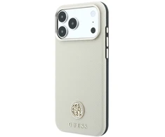 Guess Grained Round Strass Logo MagSafe dėklas, skirtas iPhone 18 Pro Max / 17 Pro Max – smėlio spalvos