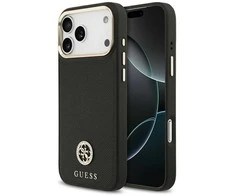 Dėklas Guess Grained Strass Logo MagSafe skirtas Apple iPhone 17 Pro Max juodos spalvos
