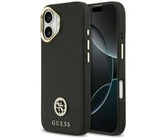 Dėklas Guess Grained Strass Logo MagSafe skirtas Apple iPhone 17 juodos spalvos