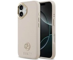 GUESS dėklas, skirtas IPHONE 17, suderinamas su „MagSafe“ GUHMP17SPGCRMDEP (PU su grūdėtu juodu logotipu), rožinis