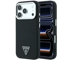 Dėklas Guess Grained Triangle Logo MagSafe do iPhone 18 Pro / 17 Pro juoda