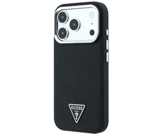 Dėklas Guess Grained Triangle Logo MagSafe do iPhone 18 Pro Max / 17 Pro Max juoda