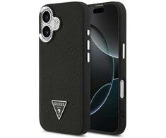 Guess Grained Triangle Logo MagSafe dėklas skirtas Apple iPhone 17 juodos spalvos