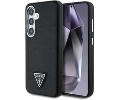 Guess Grained Triangle Logo MagSafe Samsung Galaxy S25 dėklas telefonui juodos spalvos