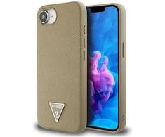 Guess Grained Triangle MagSafe dėklas iPhone 16e - ruda