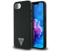 Guess Grained Triangle MagSafe dėklas iPhone 16e - juodas