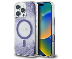 Dėklas Guess HC Resin Bottom Glitter Apple iPhone 16 Pro MagSafe violetinės spalvos