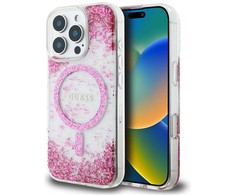 Dėklas GUESS HC Resin Bottom Glitter Magsafe skirtas Apple iPhone 16 Pro rožinės spalvos