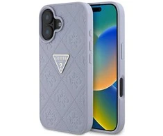 Guess Hot Stamp 4G Pattern Triangle Metal Logo Apple iPhone 16 dėklas telefonui violetinės spalvos