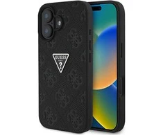 Guess Hot Stamp 4G Pattern Triangle Metal Logo Apple iPhone 16 dėklas telefonui juodos spalvos