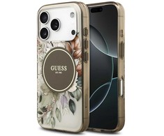 „Guess IML Flower &amp; Tonal Circle MagSafe“ dėklas, skirtas „iPhone 17 Pro“ – rudas