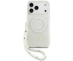 Guess IML Flowers Allover Strap MagSafe dėklas skirtas Apple iPhone 17 Pro Max baltos spalvos