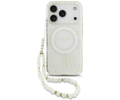 Guess IML Flowers Allover Strap MagSafe dėklas skirtas Apple iPhone 17 Pro baltos spalvos