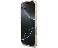 „Guess IML Flowers Electro Pearl Strap MagSafe“ dėklas Apple iPhone 17 telefonui, rožinis
