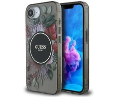 Guess IML Flowers MagSafe iPhone 16e Dėklas - Juodas