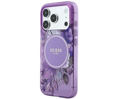Dėklas Guess IML Flowers Pearl Strap MagSafe skirtas iPhone 18 Pro Max / 17 Pro Max, violetinis