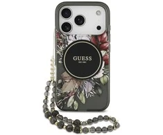 Guess IML Flowers Strap MagSafe dėklas skirtas Apple iPhone 17 Pro juodos spalvos
