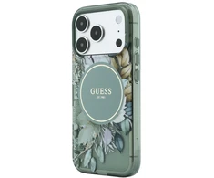 Dėklas Guess IML Flowers Pearl Strap MagSafe iPhone 18 Pro / 17 Pro žalias