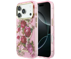 Dėklas Guess IML Glitter Blossom Roses do iPhone 18 Pro / 17 Pro rožinė