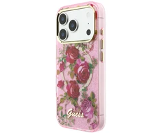 Dėklas Guess IML Glitter Blossom Roses do iPhone 18 Pro / 17 Pro rožinė