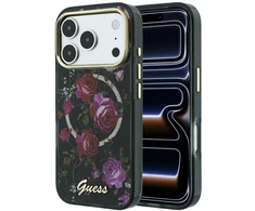 Dėklas Guess IML Glitter Blossom Roses MagSafe skirtas iPhone 18 Pro Max / 17 Pro Max juodas