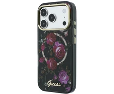 Dėklas Guess IML Glitter Blossom Roses MagSafe skirtas iPhone 18 Pro Max / 17 Pro Max juodas