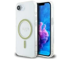 Guess IML Glitter Circle MagSafe iPhone 16e dėklas – skaidrus