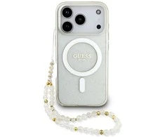 Guess IML Glitter Pearl Strap MagSafe dėklas skirtas Apple iPhone 17 Pro Clear