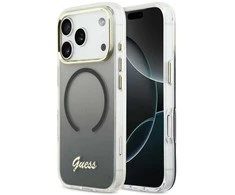 GUESS dėklas, skirtas IPHONE 17 Pro, suderinamas su MagSafe GUHMP17L5HTGMCSK (IML Gradient Script Metal) juodas
