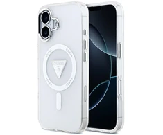 Dėklas Cg Mobile Sas Guess Case Magsafe IML Gradient Case With Print Triangle Logo &amp; Sidabrinis Metal Camera Mygtukai For iPhone 17 Transparent