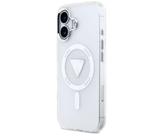 Dėklas Cg Mobile Sas Guess Case Magsafe IML Gradient Case With Print Triangle Logo &amp; Sidabrinis Metal Camera Mygtukai For iPhone 17 Transparent