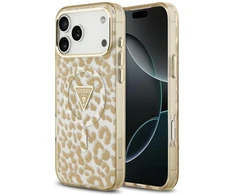 Dėklas Guess IML Leopard Glitter Triangle Logo MagSafe do iPhone 18 Pro / 17 Pro ruda