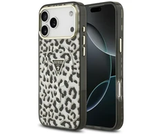 Dėklas Guess IML Leopard Glitter Triangle Logo MagSafe do iPhone 18 Pro Max / 17 Pro Max juoda