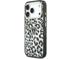 Dėklas Guess IML Leopard Glitter Triangle Logo MagSafe do iPhone 18 Pro / 17 Pro juoda