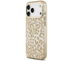 Dėklas Guess IML Leopard Glitter Triangle Logo MagSafe do iPhone 18 Pro / 17 Pro ruda