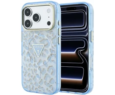 Dėklas Guess IML Leopard Glitter Triangle Logo MagSafe Case for iPhone 17 Pro / 18 Pro - Mėlyna