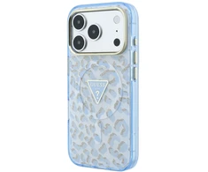 Dėklas Guess IML Leopard Glitter Triangle Logo MagSafe Case for iPhone 17 Pro / 18 Pro - Mėlyna